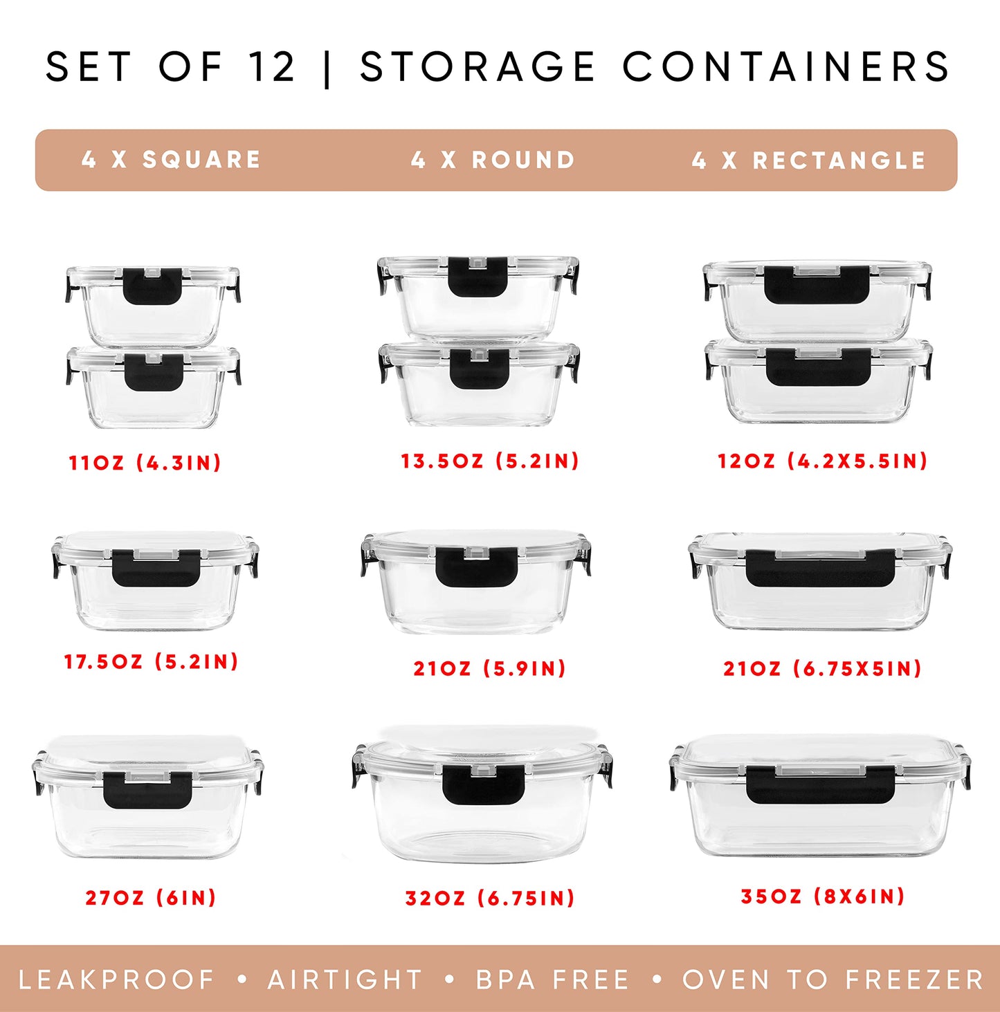 24pc(12 Airtight, Freezer Safe Food Storage Containers and 12 Lids)